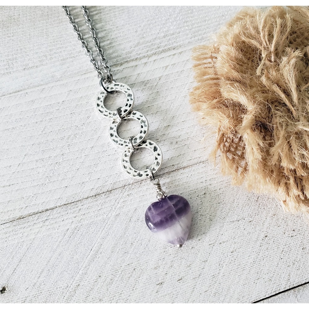 Purple Chevron Amethyst Heart Cascade Necklace